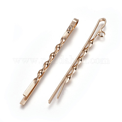 Accessoires bobby épingle à cheveux en fer, avec boucle, or clair, 55.5x2x3~6mm, Trou: 2mm