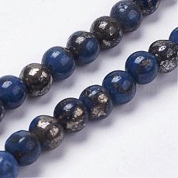Natürliche Pyrit Perlen Stränge, gefärbt, Runde, Blau, 8 mm, Bohrung: 1 mm, ca. 25 Stk. / Strang, 8 Zoll