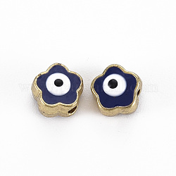 Perles d'émail d'alliage de placage de support, sans cadmium et sans plomb, fleur avec le mauvais œil, bleu, 6x6x3~4mm, Trou: 1.5mm
