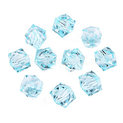 Transparent Acrylic Beads, Faceted, Cube, Light Cyan, 8x8x7.5mm, Hole: 1.4mm, about 1730pcs/500g