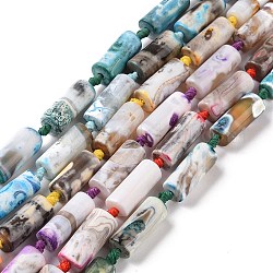 Brins de perles d'agate craquelée de feu naturel teint, colonne, couleur mixte, 20~22x8mm, Trou: 1.5mm, Environ 16 pcs/chapelet, 15.7 pouce (40 cm)
