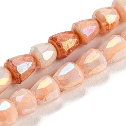 Perles en verre plaquent brin, de couleur plaquée ab , jade d'imitation, facette, cloche, peachpuff, 4~4.5mm, Trou: 0.8mm, Environ 80 pcs/chapelet, 12.83'' (32.6 cm)