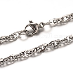 304 inoxydable colliers corde chaîne en acier et bracelets ensembles de bijoux, avec fermoirs mousquetons, couleur inoxydable, 29.92 pouce (760 mm), 195 mm (7-5/8 pouces), 3mm