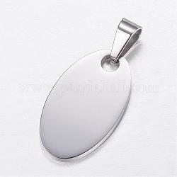 304 Stainless Steel Stamping Blank Tag Pendants, Oval, Stainless Steel Color, 22x15x3mm, Hole: 5x7mm