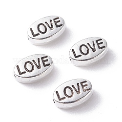 Perline in lega stile tibetano, ovale con la parola amore, per San Valentino, argento antico, 6x9.5x4mm, Foro: 1 mm, circa 300pcs/300g