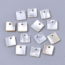 Charms in madreperla conchiglia bianca naturale, quadrato, colore conchiglia, 6x6x1mm, Foro: 1.2 mm