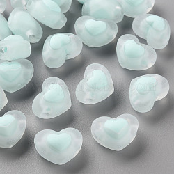 Transparente Acryl Perlen, matt, Perle in Perlen, Herz, hellblau, 13x17x9.5 mm, Bohrung: 2.5 mm