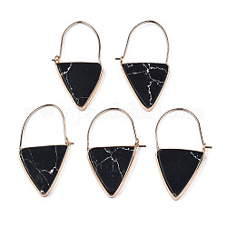 Synthetic Turquoise Triangle Dangle Hoop Earrings, Brass Drop Earrings for Women, Light Gold, 43~45x23~26x3.5mm, Pin: 0.8mm