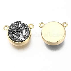 Charms in resina druzy, con accessori in ottone, rotondo e piatto, oro, argento, 14x11.6x4~4.5mm, Foro: 1.5 mm