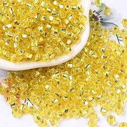 6/0 Glass Seed Beads, Silver Lined Round Hole, Round, Yellow, 4x3mm, Hole: 1.2mm, about 6925pcs/pound