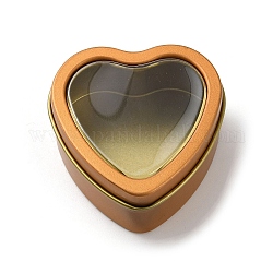 Hojalata hierro en forma de corazón latas de velas, cajas de regalo con tapa de ventana transparente, caja de almacenaje, oro, 6x6x2.8 cm