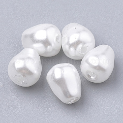 環境に優しいプラスチック模造真珠ビーズ  高い光沢  グレードA  ティアドロップ  ホワイト  7x6x6mm  穴：1.4mm