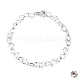 Rhodium Plated 925 Sterling Silver Heart Link Chain Bracelets, with S925 Stamp, Real Platinum Plated, 7-7/8 inch(20cm)