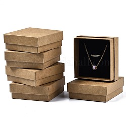 Коробка для ювелирных изделий из картона, Для кольца, серьга, ожерелье, с губкой внутри, квадратный, загар, 8.9x8.9x3.3 см, Внутренний размер: 8.3x8.3 см, без крышки коробки: 8.5x8.5x3.1 см
