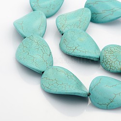 Synthetic Turquoise Beads Strands, Teardrop, Sold by KG, Turquoise, 35x24x9mm, Hole: 1mm, about 12pcs/strand, 16.5inch