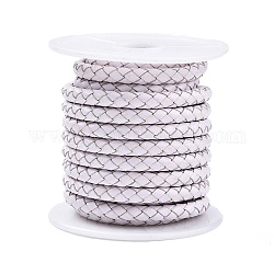 Vachette cordon tressé en cuir, corde de corde en cuir pour bracelets, blanc, 4mm, environ 5.46 yards (5 m)/rouleau