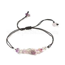 Bracelet de perles tressées en éclats de fluorite naturelle, bracelet réglable en pierres précieuses pour femmes, diamètre intérieur: 5/8~3-5/8 pouce (1.6~9.3 cm)