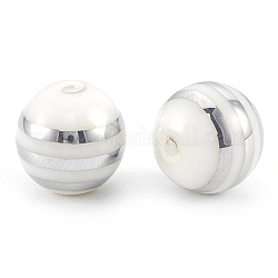 Electroplate Glass Beads, Stripe Round, Platinum Plated, 10x9.5~10mm, Hole: 1.2mm, 200pcs/bag