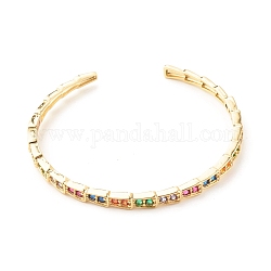 Bracelet de manchette ouvert en zircone cubique colorée, bijoux en laiton pour femmes, sans cadmium et sans plomb, véritable 18k plaqué or, diamètre intérieur: 2-1/8x2-1/4 pouce (5.5x5.67 cm)
