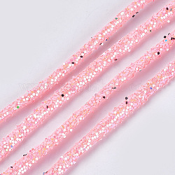 Cordón de caucho sintético tubular de pvc ecológico, tubo hueco, con paillette, rosa, 5~6mm, agujero: 2 mm, alrededor de 54.68 yarda (50 m) / paquete