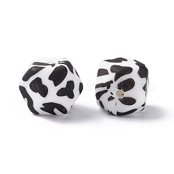 Silicone Beads, DIY Nursing Necklaces Making, Hexagon with Leopard Print Pattern, White, 14x14x14mm, Hole: 2mm