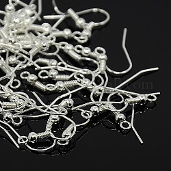 Crochets de boucles d'oreilles en fer, fil d'oreille, avec boucle horizontale, sans cadmium et sans plomb, couleur d'argent, 17~19x0.8mm, Trou: 2mm, 22 jauge, pin: 0.6 mm