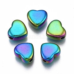 Placcatura a cremagliera colore arcobaleno 304 perline in acciaio inossidabile, cadmio & nichel &piombo libero, cuore, 10x11x5.5mm, Foro: 2 mm