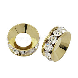 Perles séparateurs en laiton avec strass, Grade a, rondelle, couleur de métal d'or clair, cristal, 9x4mm, Trou: 4mm