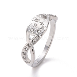 Infinito de rhinestone de cristal con anillo de dedo de corazón, 304 joyería de acero inoxidable para mujer., color acero inoxidable, nosotros tamaño 7 (17.3 mm)