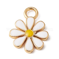 Eco-Friendly Rack Plating Brass Enamel Pendants, Long-Lasting Plated, Lead Free & Cadmium Free, Real 18K Gold Plated, Flower, White, 15.5x12x1.5mm, Hole: 2.5mm