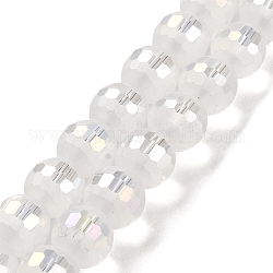 Abalorios de vidrio electroplate hebras, color de ab chapado, esmerilado y facetado (96 facetas), redondo, whitesmoke, 9.5~10x9~9.5mm, agujero: 1.8 mm, aproximamente 69~70 pcs / cadena, 24.57'' (62.4~63.1 cm)