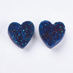 Branelli di agata naturale di druzy dell'elettrodo, cuore, blu placcato, 9~10x9~10x5~7mm, Foro: 1~2 mm