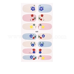 Full Cover Strawberry Flower Nail Stickers, Self Adhesive, for Women Girls Manicure Nail Art Decoration, Flower Pattern, 25x9~16mm, 14pcs/sheet