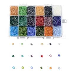 450g 18 colores 12/0 grado a cuentas de semillas de vidrio redondas, colores transparentes arco iris, color mezclado, 2x1.5mm, agujero: 0.9 mm, 25 g / color, aproximamente 48000 unidades / caja