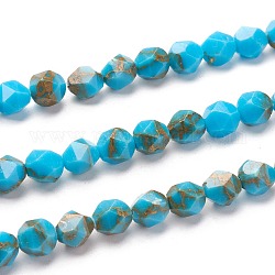 Synthetische Goldlinie türkisfarbenen Perlen, sternförmige runde Perlen, facettiert, gefärbt, Deep-Sky-blau, 5.5~6 mm, Bohrung: 1 mm, ca. 62 Stk. / Strang, 15.16 Zoll (38.5 cm)