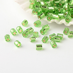 Grade A Glass Seed Beads, Hexagon(Two Cut), Silver Lined, Lime Green, 2~3x1.5~2mm, Hole: 0.5mm, about 37500pcs/pound