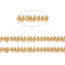 Handgefertigte Panzerketten aus Messing, mit runden Perlen und Spule, gelötet, langlebig plattiert, golden, 9x3 mm, ca. 32.8 Fuß (10m)/Rolle