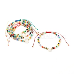 Bracelets de perles tressées en fil de nylon de verre électrolytique, avec des perles de coquillage naturel, sourire, couleur mixte, diamètre intérieur: 2 pouce (5.1 cm)