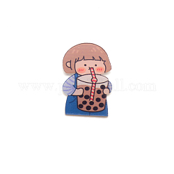 Cute Girl Drinking Figure Brooch Pin, Acrylic Lapel Pin for Backpack Clothes, White, Colorful, 33x23x7mm