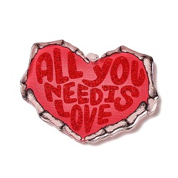 Opake Acryl Anhänger, zum Valentinstag, Mit Worten brauchst du nur Liebe, Herz, 29x39.5x2.5 mm, Bohrung: 1.5 mm