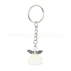 Porte-clés pendentif coquille d'ange, avec porte-clés en fer, argent antique et platine, 8.1 cm