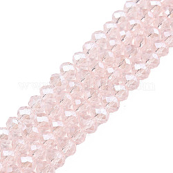 Abalorios de vidrio electroplate hebras, lustre de la perla chapado, facetados, rerondana plana, rosa, 6x5mm, agujero: 1 mm, aproximamente 85~88 pcs / cadena, 16.1~16.5 pulgada (41~42 cm)