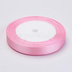 Cinta de conciencia rosa de cáncer de mama que hace materiales cinta de raso de una sola cara, Cinta de poliéster, rosa, tamaño: aproximadamente 5/8 pulgada (16 mm) de ancho, 25yards / rodillo (22.86 m / rollo), 250yards / grupo (228.6m / grupo), 10 rollos / grupo