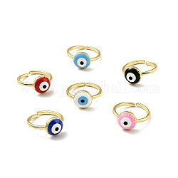 Enamel Evil Eye Open Cuff Ring, Gold Plated Brass Jewelry for Women, Cadmium Free & Lead Free, Mixed Color, US Size 7 1/2(17.7mm)
