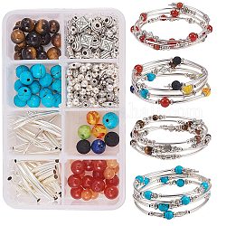 SUNNYCLUE DIY Bracelet Making, Natural/Synthetical Beads, Brass/Alloy Beads and Memory Wire, Mixed Color, 110x70x30mm