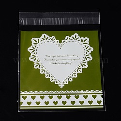 Rectangle OPP Cellophane Bags, with Heart Pattern, Green Yellow, 14x9.9cm, Unilateral Thickness: 0.035mm, Inner Measure: 11x9.9cm, about 95~100pcs/bag