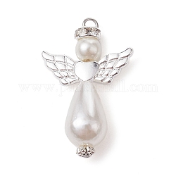 Perla imitazione acrilica con pendenti in lega, angelo, argento, 34x22x10mm, Foro: 2.4 mm