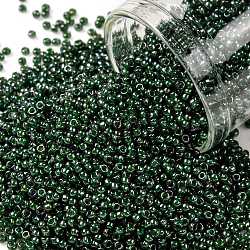 Cuentas de semillas redondas toho, Abalorios de la semilla japonés, (373) color interior diamante negro / verde dk, 15/0, 1.5mm, agujero: 0.7 mm, acerca 3000pcs / botella, 10 g / botella