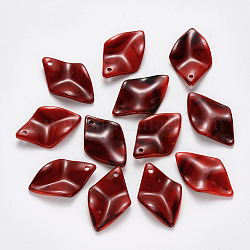 Ciondoli acrilico, stile gemstone imitato, foglia, rosso, 29x18.5x4.5mm, Foro: 1.8 mm, circa 585pcs/500g