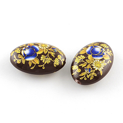 Perle acriliche opache con stampa floreale, ovale, marrone noce di cocco, 29x20x10mm, Foro: 2 mm